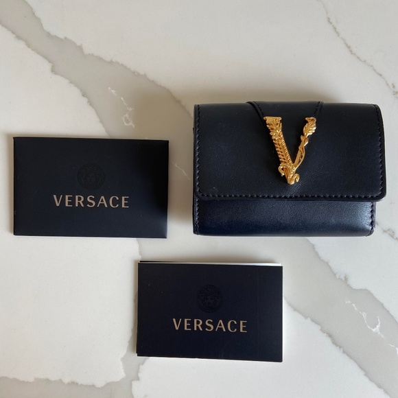 VERSACE black leather virtue mini wallet / coin purse | with original tags - Picture 7 of 9